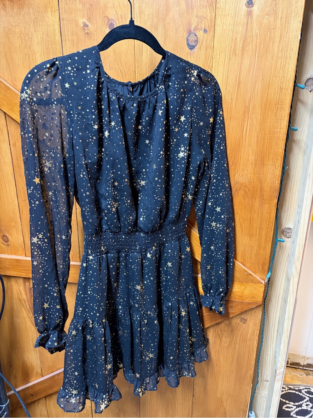 Aqua Black Dress with Gold Star Print